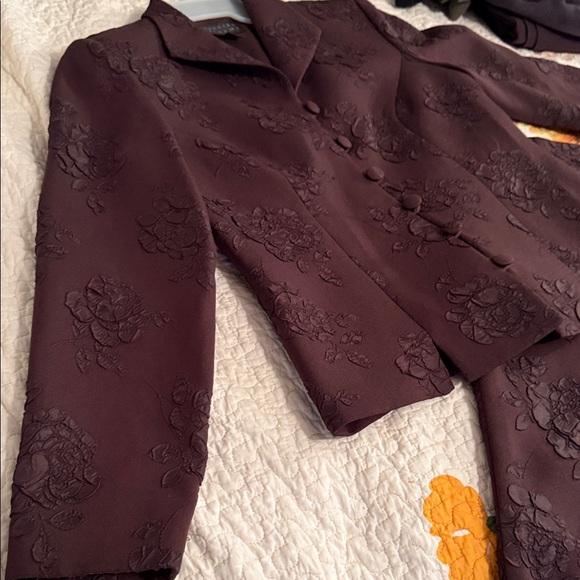 Spenser Jeremy Embossed Floral Two-Piece Jacket & Skirt - Deep Wine - Picture 2 of 9